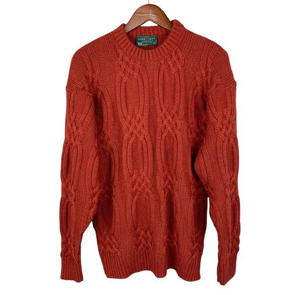 Vintage Lord Jeff Sweater Chunky Cable Knit Orange Pullover Cotton Men's L - Picture 1 of 8